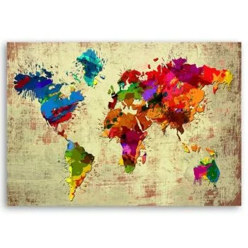 Obraz na płótnie, Mapa świata w kolorze - obrazek 3