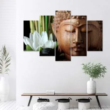 Obraz pięcioczęściowy na płótnie, Budda i biały kwiat