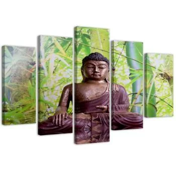 Obraz pięcioczęściowy na płótnie, Budda na tle bambusów - obrazek 2