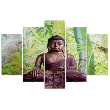Obraz pięcioczęściowy na płótnie, Budda na tle bambusów - obrazek 3