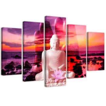 Obraz pięcioczęściowy na płótnie, Budda na tle oceanu - obrazek 2