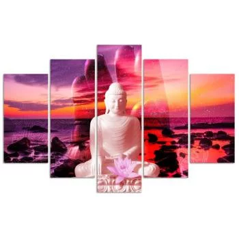 Obraz pięcioczęściowy na płótnie, Budda na tle oceanu - obrazek 3