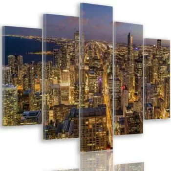 Obraz pięcioczęściowy na płótnie, Chicago nocą - obrazek 2