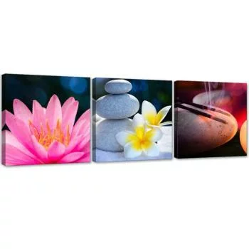 Obraz trzyczęściowy na płótnie, Kwiaty i relaks zen - obrazek 2