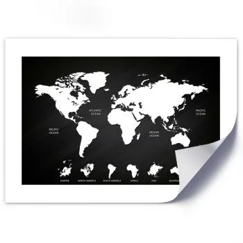 Plakat, Kontrastowa mapa świata i kontynenty - obrazek 2