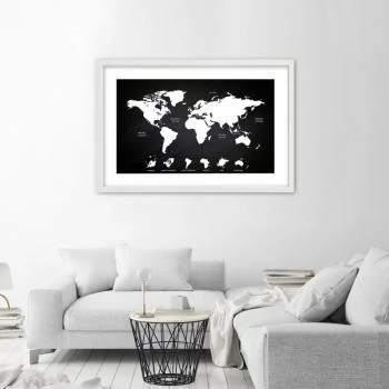 Obraz w ramie, Kontrastowa mapa świata i kontynenty
