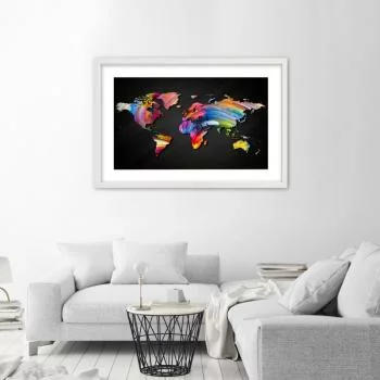 Obraz w ramie, Mapa świata w różnych kolorach