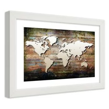 Obraz w ramie, Mapa świata na starych deskach - obrazek 2