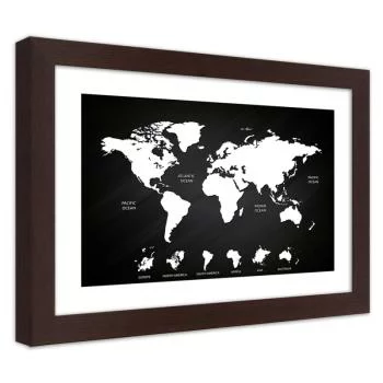 Obraz w ramie, Kontrastowa mapa świata i kontynenty - obrazek 2