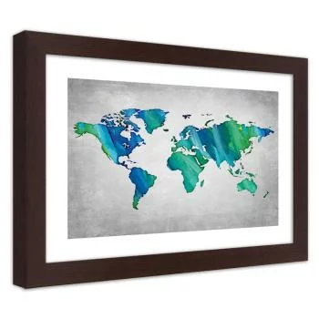 Obraz w ramie, Kolorowa mapa świata na betonie - obrazek 2