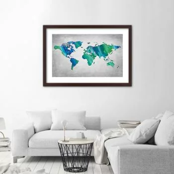 Obraz w ramie, Kolorowa mapa świata na betonie