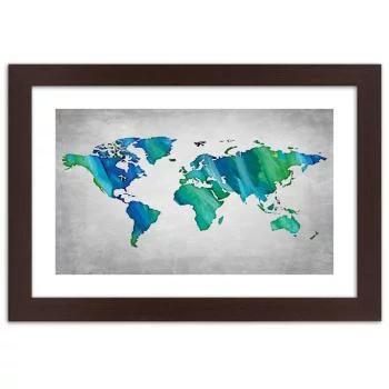 Obraz w ramie, Kolorowa mapa świata na betonie - obrazek 3