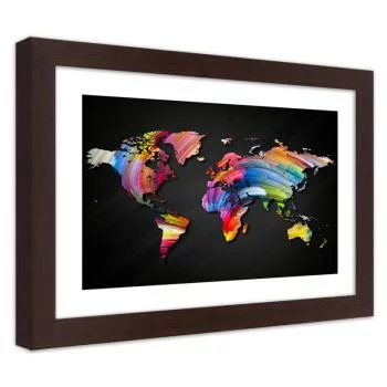 Obraz w ramie, Mapa świata w różnych kolorach - obrazek 2