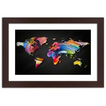 Obraz w ramie, Mapa świata w różnych kolorach - obrazek 3
