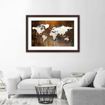 Obraz w ramie, Mapa świata na drewnie