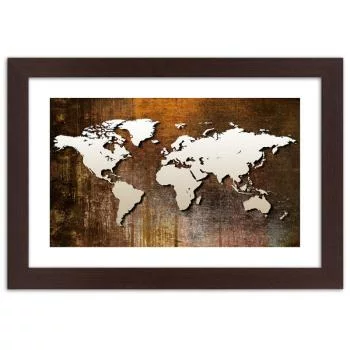Obraz w ramie, Mapa świata na drewnie - obrazek 3