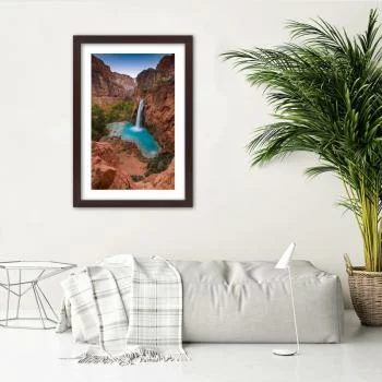 Obraz w ramie, Błękitny wodospad wśród skał
