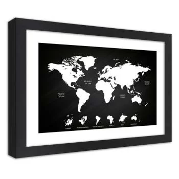 Obraz w ramie, Kontrastowa mapa świata i kontynenty - obrazek 2
