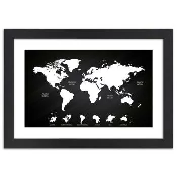 Obraz w ramie, Kontrastowa mapa świata i kontynenty - obrazek 3