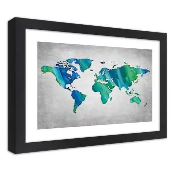 Obraz w ramie, Kolorowa mapa świata na betonie - obrazek 2