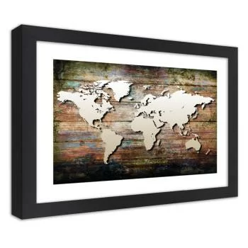Obraz w ramie, Mapa świata na starych deskach - obrazek 2