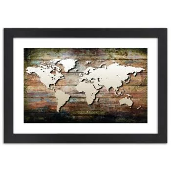 Obraz w ramie, Mapa świata na starych deskach - obrazek 3