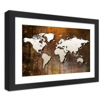 Obraz w ramie, Mapa świata na drewnie - obrazek 2