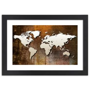 Obraz w ramie, Mapa świata na drewnie - obrazek 3