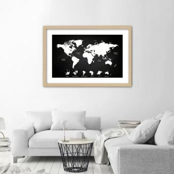 Obraz w ramie, Kontrastowa mapa świata i kontynenty