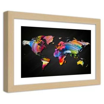 Obraz w ramie, Mapa świata w różnych kolorach - obrazek 2