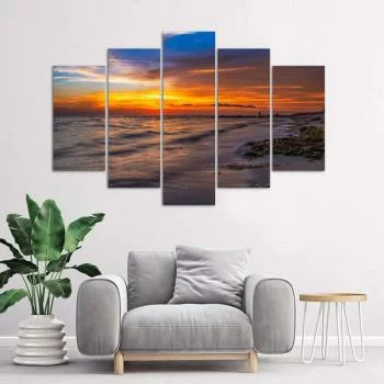 Obraz pięcioczęściowy Deco Panel, Zachód słońca na plaży