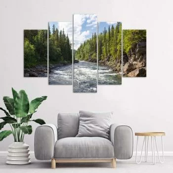 Obraz pięcioczęściowy Deco Panel, Rzeka w lesie