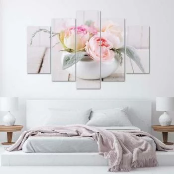 Obraz pięcioczęściowy Deco Panel, Róże w białym wazonie