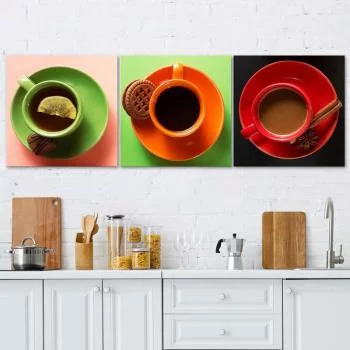 Zestaw obrazów Deco Panel, Kolorowe filiżanki z kawą