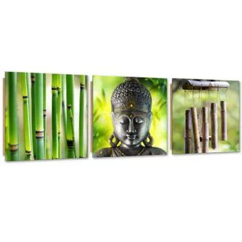 Zestaw obrazów Deco Panel, Zielona kompozycja zen z Buddą i bambusem - obrazek 2