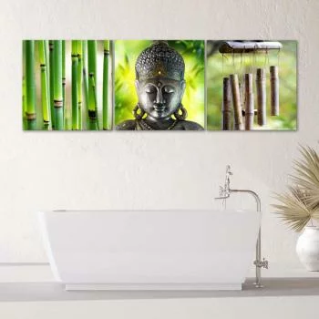 Zestaw obrazów Deco Panel, Zielona kompozycja zen z Buddą i bambusem