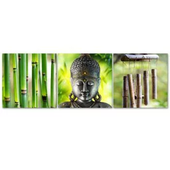 Zestaw obrazów Deco Panel, Zielona kompozycja zen z Buddą i bambusem - obrazek 3