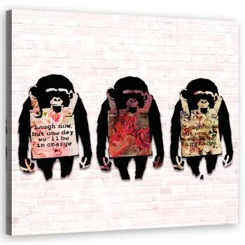 Obraz na płótnie, Banksy Śmiejcie się małpy - obrazek 2