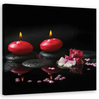 Obraz na płótnie, Czerwone świeczki Kamienie Zen - obrazek 2