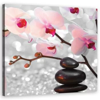 Obraz na płótnie, Kamienie zen i gałązka storczyka