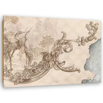Obraz Deco Panel, Dzikie ptaki i liście na orientalnym fresku - obrazek 2