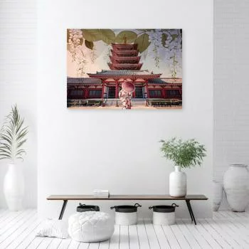 Obraz Deco Panel, Japońska Gejsza i świątynia