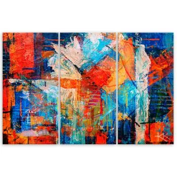 Obraz trzyczęściowy Deco Panel, Pomarańczowa abstrakcja ręcznie malowana - obrazek 3
