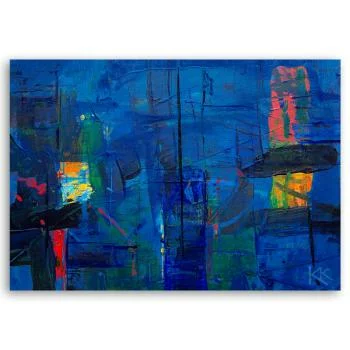 Obraz Deco Panel, Niebieska abstrakcja ręcznie malowana - obrazek 3