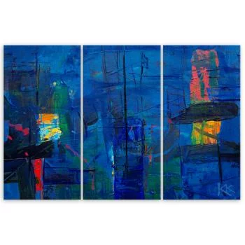 Obraz trzyczęściowy Deco Panel, Niebieska abstrakcja ręcznie malowana - obrazek 3