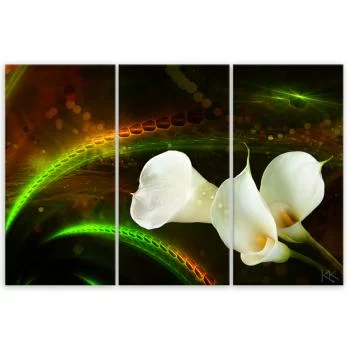 Obraz trzyczęściowy Deco Panel, White flower on brown background - obrazek 3
