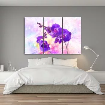 Obraz trzyczęściowy na płótnie, Fioletowy kwiat orchidei