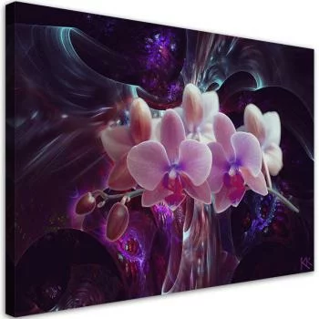Obraz na płótnie, Biała orchidea na ciemnym tle - obrazek 2