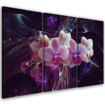 Obraz trzyczęściowy na płótnie, Biała orchidea na ciemnym tle - obrazek 2