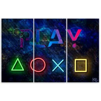 Obraz trzyczęściowy na płótnie, Przyciski do kontrolera i napis play - obrazek 3